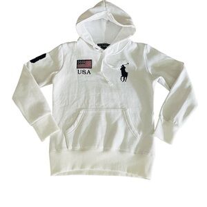 POLO RALPH LAUREN White Hoodie with USA and Polo Logo Boys Size Medium NWT